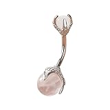 Rose Quartz Belly Button Ring, Dragon Claw Holding Gemstone Stainless Steel Belly Button Rings, Silver Short Navel Ring for Women Body Piercing Jewelry
