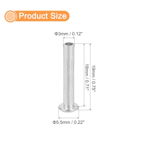 QUARKZMAN 50 Stück Halbhohlnieten, 3mm x 18mm Aluminium Flachkopf Halbhohle Nieten Metallniete für Industrie Haushaltsreparatur Befestigung, Silber