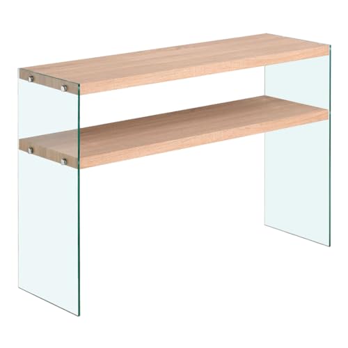 Meubletmoi Console L. 110 cm en Verre Trempé avec Étagères Effet Chêne Clair - Design Minimaliste et Contemporain - Ice