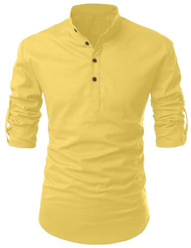 Image of Zombom Men's Solid Cotton Polyester Blend Casual Regular Fit Mandarin /Chinese Collor Full Sleeve Kurta Shirt for Men
