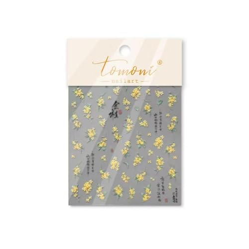 Image of 5D Embossed Yellow Nail Art Stickers Spring Flower Nail Stickers Chinese Style Design Floral Leaf Nail Decals Supplies Self Adhesive Sticker DIY Acrylic Nail Accessories