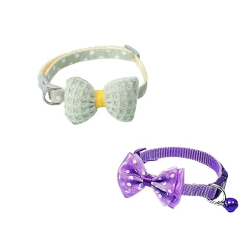 YellowCult 2 Piece Pet Collars for Cats, Puppies, Small Dogs, Fat Rabbits with Adjustable Size, Bell & Buckle Safety Lock-[Knitted Bow & Classic Bow]-[Green & Purple] (B0D17YFTLY) Amazon Price History, Amazon Price Tracker