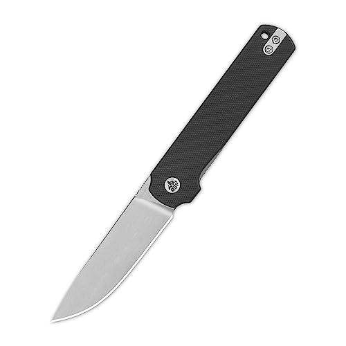 QSP KNIFE LARK MODEL POCKET FOLDING KNIFE, 14C28N BLADE with G10 and CARBON FIBER HANDLES, FRONT/BACK FLIPPERS, LIGHT WEIGHT FOR EDC (Black G10)