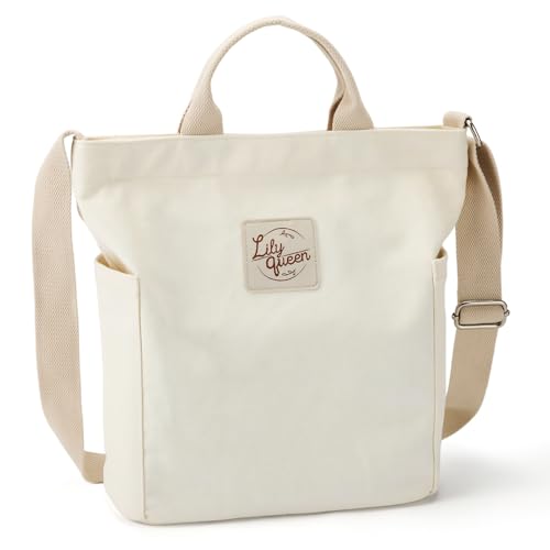 Lily queen Women Canvas Tote Handbags Casual Shoulder Work Bag Crossbody (Beige)