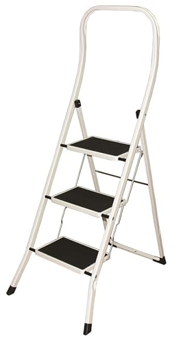 DRABEST Leiter Pro Stahl - Für Büro, Gastronomie, Langlebig und rutschfest - Vielseitig und langlebig - Tragkraft bis zu 150 kg - 3 Stufen - 0,47 x 1,4 x 0,77 m