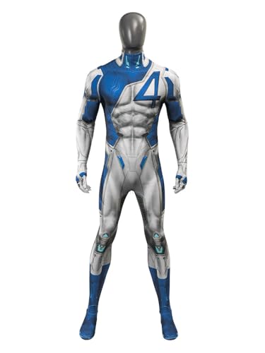 Mister Fantastic Cosplay Costume Mens Superhero Mr Fantastic Reed Richards Costume Bodysuit Halloween Jumpsuit (Blue, X-Large)