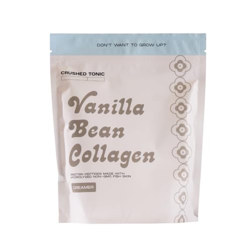 Crushed Tonic Vanilla Bean Marine Collagen Creamer - Hydrolyzed for Skin, Hair & Health - Hair & Nail Care - Clinically Proven - Halal & Kosher Protein Peptides - Add to Coffee, Matcha, Tea