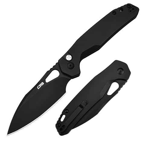 Image of CJRB Frack Pocket Knife, 3.9 inch AR-RPM9 Steel Blade PVD Coating Steel Handle EDC Knife, Button Lock Knife for Tactical Outdoor Camping Gift, Black (J1931)