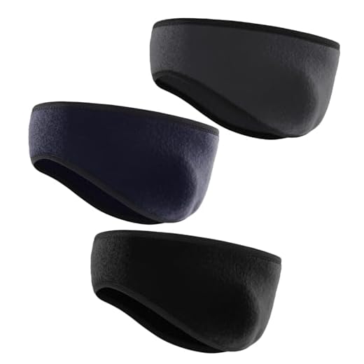 KEYRI 3 Piezas Cinta Pelo Deporte Orejera, Cinta Pelo Deporte Cinta Elastica Invierno Cinta para Pelo Pañuelo Cabeza, Hombre Mujer Diadema de Pana Aire Libre Accesorios de Térmicos (Negro+Azul+Gris)