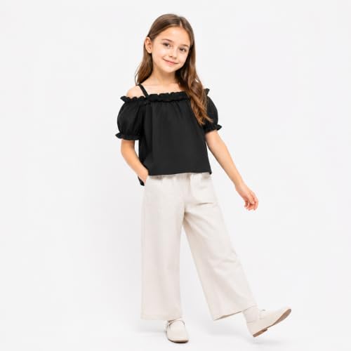 Image of Mud Kingdom Big Girls Cold Shoulder Top Striped Cotton T-Shirt Casual Summer Holiday