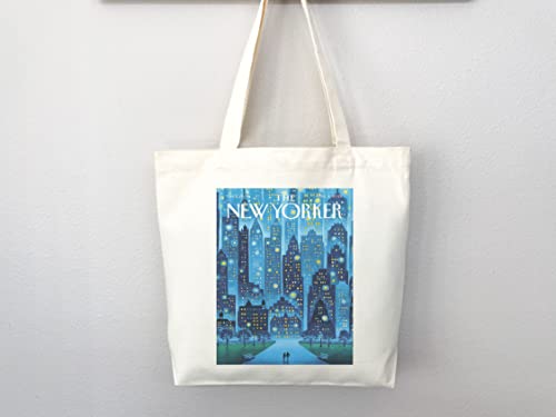 Bolso tote New Yorker con arte de portada de la revista, diseño estético y artístico, hecho a mano miniatura 3