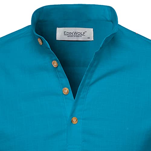 Image of Men's Full Sleeve Beige Color Cotton Blend Spread Slim Fit Shirt Style Kurta for Men and Boys