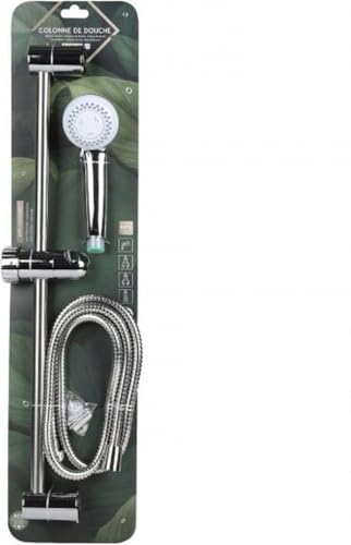 Alcachofa de ducha con barra – Barra de ducha regulable en altura con ducha de lluvia y ducha de mano – 3 tipos de chorros – cromo plateado – Ajuste universal