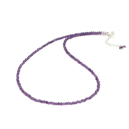 Image of Gempires Purple Amethyst Beads Beaded Choker Necklace Amethyst Crystal Jewelry February Birthstone Gift Gemstone Silver Plated Chain 18 Inch Adjustable Chain