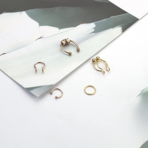 Ubgicig 59Pcs Fakes Nose Rings For Women Men Septum Nose Ring Studs Hoops Nose Piercings Septum Jewelry Stainless Steel Faux Non-Pierced Nose Ring Nose Cuffs Body Piercing Jewelry #TOP6