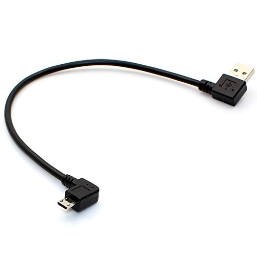 Rerii 25cm Length Right Angle Micro-B USB cable, Sync & Charging Micro USB Cable, One Year Warranty, FAST Deliver Guarantee(Fulfilled by Amazon, Normal Can receive in 3 days) (Black)
