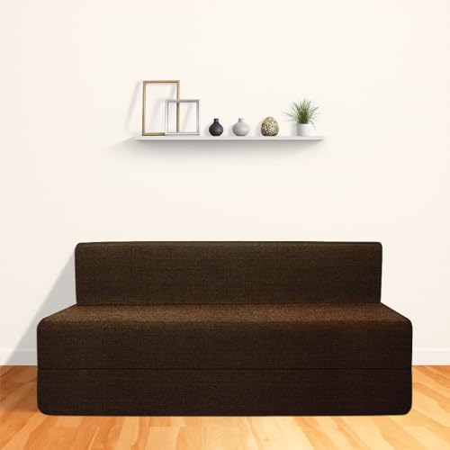 Image of CELLBELL Comfy Sofa Cum Bed 5x6.5 Feet | Foldable Dual Use Couch Bed with Soft Cushions, Washable Fabric Cover & Sturdy Frame | Space Saving Modern Design for Living Room, Bedroom & Guest Use (Brown)