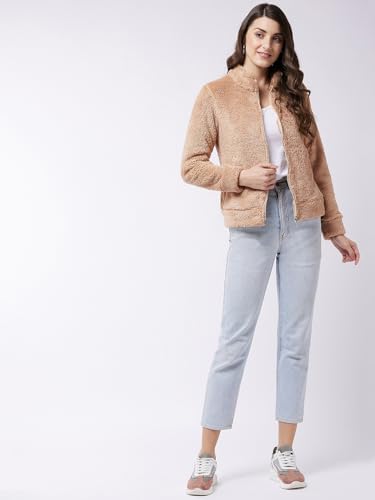 Image of Modeve Women Solid Full Sleeve Fur Standard Length Jacket For Winter
