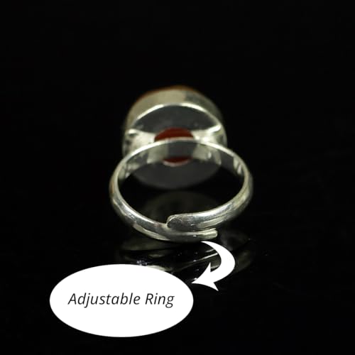 Image of Reiki Crystal Products Certified Red Botswana Agate Sulemani Hakik Ring Natural Crystal Adjustable Gemstone Ring for Unisex
