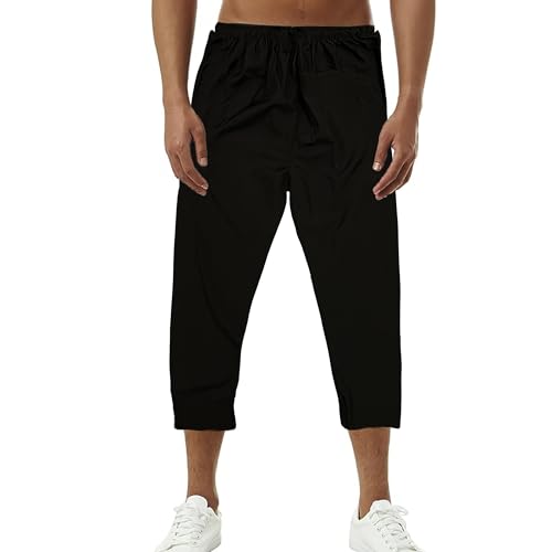 Photo de Pantalon de jogging pour homme musulmane Sirwal en coton style afghan avec bande élastique à la taille pour prière de l'Aïd, Noir , 27-32