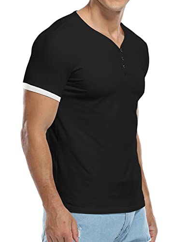 KUYIGO Men's Henley Shirts Short Long Sleeve Casual Summer Slim Fit Cotton Shirt2