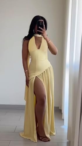 Halter Bridesmaid Dress with Scarf Chiffon Prom Dresses 2025 Long A-Line Formal Party Gowns with Slit DKO0544