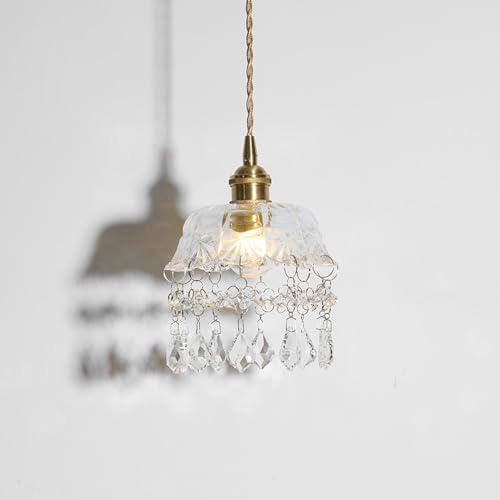 Lampe de chevet de chambre suspendue en verre transparent et style industriel