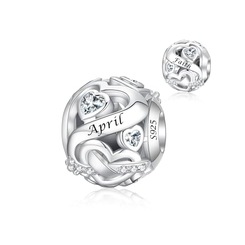Image of Birthstone Charm 925 Sterling Silver Charms fits Bracelets and Necklace Pendant Bead Happy Birthday Charms Jewelry Present for Women Family Friends