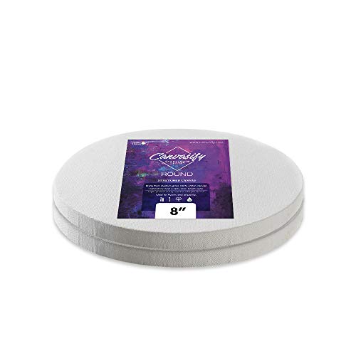 Image of Round Stretched Canvas Board 100% Cotton, Primed - MDF Backed Circle Panel for Acrylic, Oil & Watercolor Painting (8 inch Pack of 2)