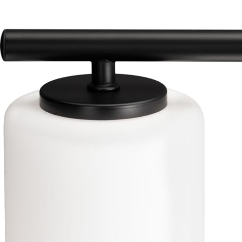Image of Progress Lighting 2-Light Bathroom Vanity Light, Modern Bath Lighting Fixture with Etched White Glass Shades for Over the Mirror, Reversible Mounting, Replay Collection, Textured Black