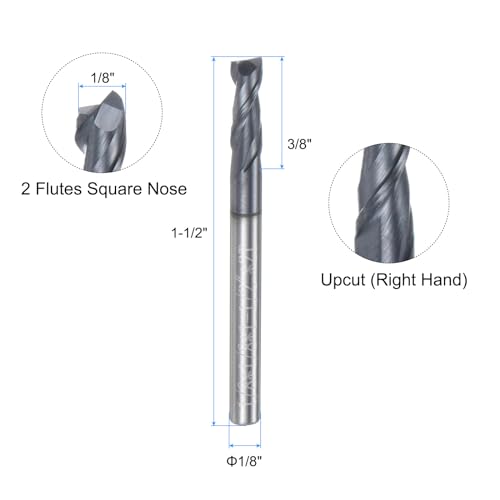 Image of uxcell Carbide Square End Mill, 1 /8 inch Diameter AlTiN BN Coated 2 Flutes Milling Bit Cutter, for Hardened Steel Cast Iron Alloy Metal, 1 /8 inch Shank 3 /8 inch Cut Length 1-1 /2 inch Long HRC50