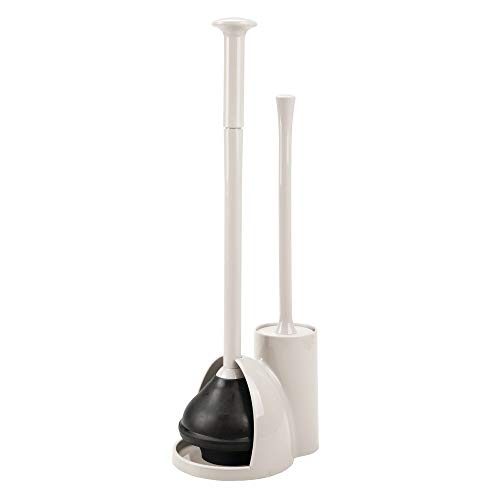 mDesign Modern Slim Compact Freestanding Plastic Toilet Bowl Brush Cleaner and Plunger Combo