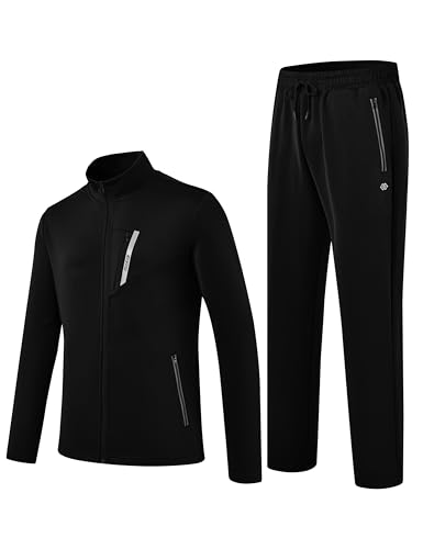 MoFiz Men's Tracksuits Set Long Sleeve Causal Full Zip Running Sports Sweatsuit For Men 2 Piece Outfits Jacket With Pockets Black 2XL