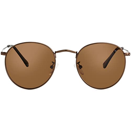 Image of Kursan Small Round Metal Polarized Sunglasses for Men Women Mirrored Lens Classic Circle Sun Glasses
