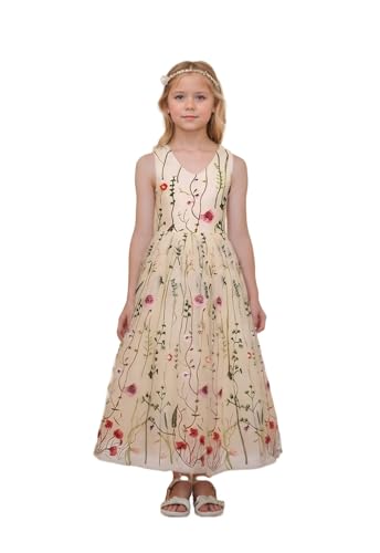 Special Occasion Dresses for Girls Wedding Flower Girl Dress Tulle Lace Full Length Sleeveless Kids Ball Gown 2-16