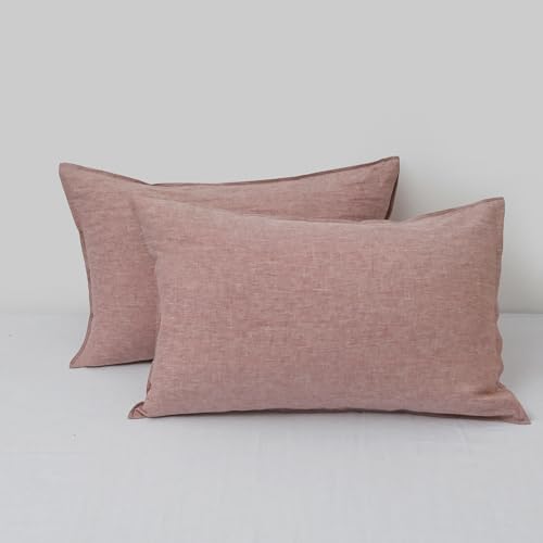 CHUFFED Linen Pillow Cases 2 Pack 100% Linen Standard Pillowcases, Breathable and Cooling Washed Pillow Shams with Zipper Closure, 20x26 Inches,Smokey Pink