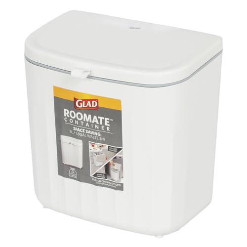 Image of Glad Roomate Under Counter Waste Bin | Space Saving Small Trash Can for Kitchen Cabinet, Bathroom or Office | Dual Lid for Ease of Opening, 7 Liter, White