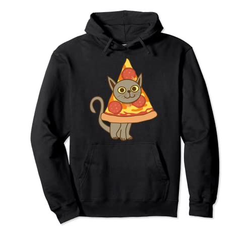 Gato fresco con pizza grande de pepperoni en la cabeza regalo Sudadera con Capucha