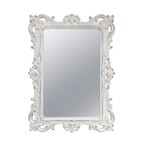 MIDEFINCH Vintage European White Wall Mirror, Ornate Carved Frame Decorative