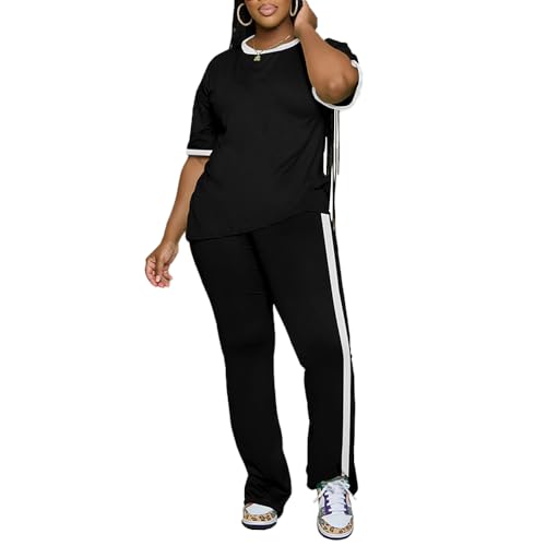 PINSV Women Sets 2 Piece Outfits Comfy Short Sleeve Top and Pants Lounge Sets Travel Airport Outfits3