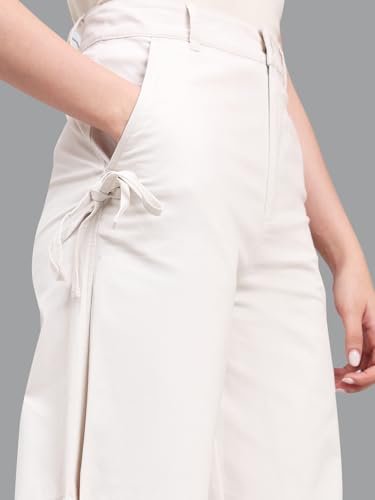 Image of GO COLORS Mostlysane Collection Cotton Pleated Pants Full Length for Women | Mid Rise, Baggy Fit, Solid