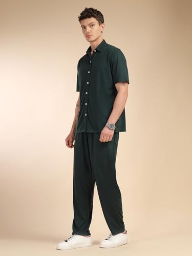 Image of Thomas Scott Men's | Relaxed Fit | Solid | 100% Polyester | Co-Ord Set With Short Sleeves & Spread Collar