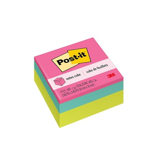 Post-it Notes Cube, 3 in. x 3 in., Bright colors, 400 Sheets, 1 Cube