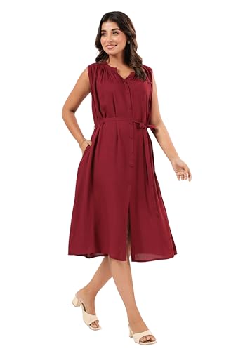 Image of Janasya Women's Rayon Solid A-line Dress