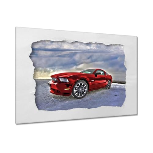 Peinture Mustang rouge toile 90x60 cm pour habiller un mur vide avec une decoration de caractere