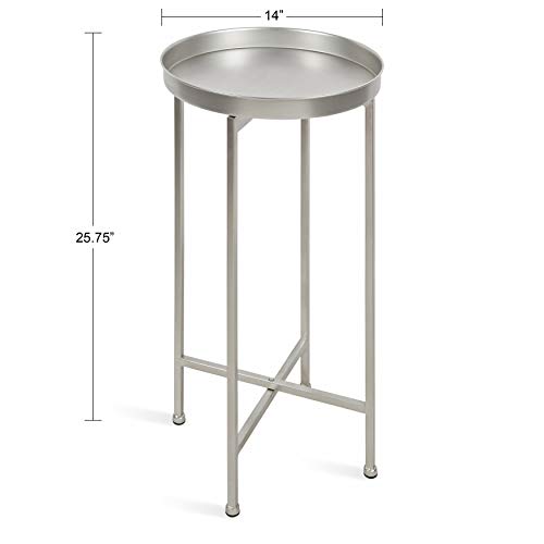 Image of Kate and Laurel Celia Round Metal Foldable Accent Table with Tray Top, 14 inch x 14 inch x 25.75 inch, Silver