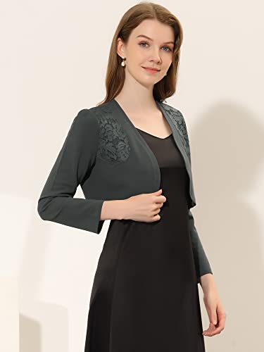 Image of Allegra K Women's Elegant Bolero Shrugs Lace Insert Business Office Open Front Crop Cardigan Medium Dark Grey