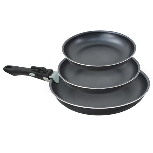 Non Stick Saucepan Set with Removable Handle, Pan with Detachable Handle, 3 Piece Cookware Set, Non-Stick Frying Pan Set for Induction Hobs, Set for All Hobs - 3 Piece