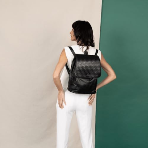 Woven Leather Backpack, Black, 11.5 x 15 x 6 inches, Cotton Lined, Laptop Sleeve4