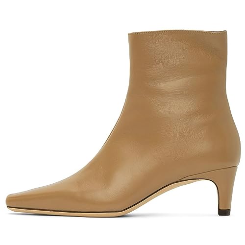 MOOMMO Women Low Chunky Heel Ankle Boots Square Toe Side Zipper Sock Booties Matte Comfy 2 Inch Thick Heel Dress Short Boots Closed Toe Mid Calf Stretch Chic Office Party Winter 4-11 M US - Main Image